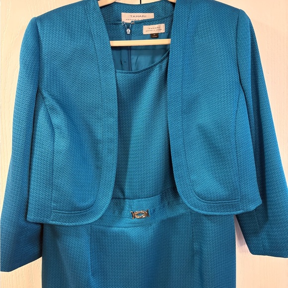 Tahari Teal Textured Dress and Jacket Size 14 - Picture 3 of 7